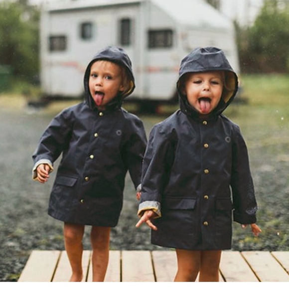 RARE Kids Navy Blue Weather Proof Rain Hooded Jacket by FaireChild, 9-10, yellow - Picture 1 of 12